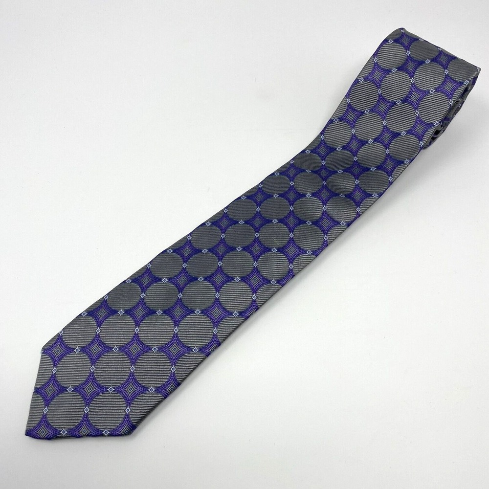 Robert Talbot Best of Class Tie Men Silver/Gray Silk Necktie Geometric USA‎ Made